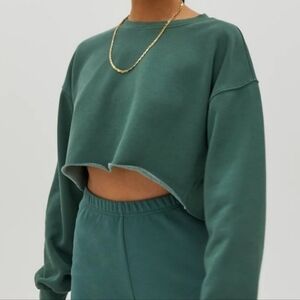TNA Airy Pine Green Cropped Sweatshirt